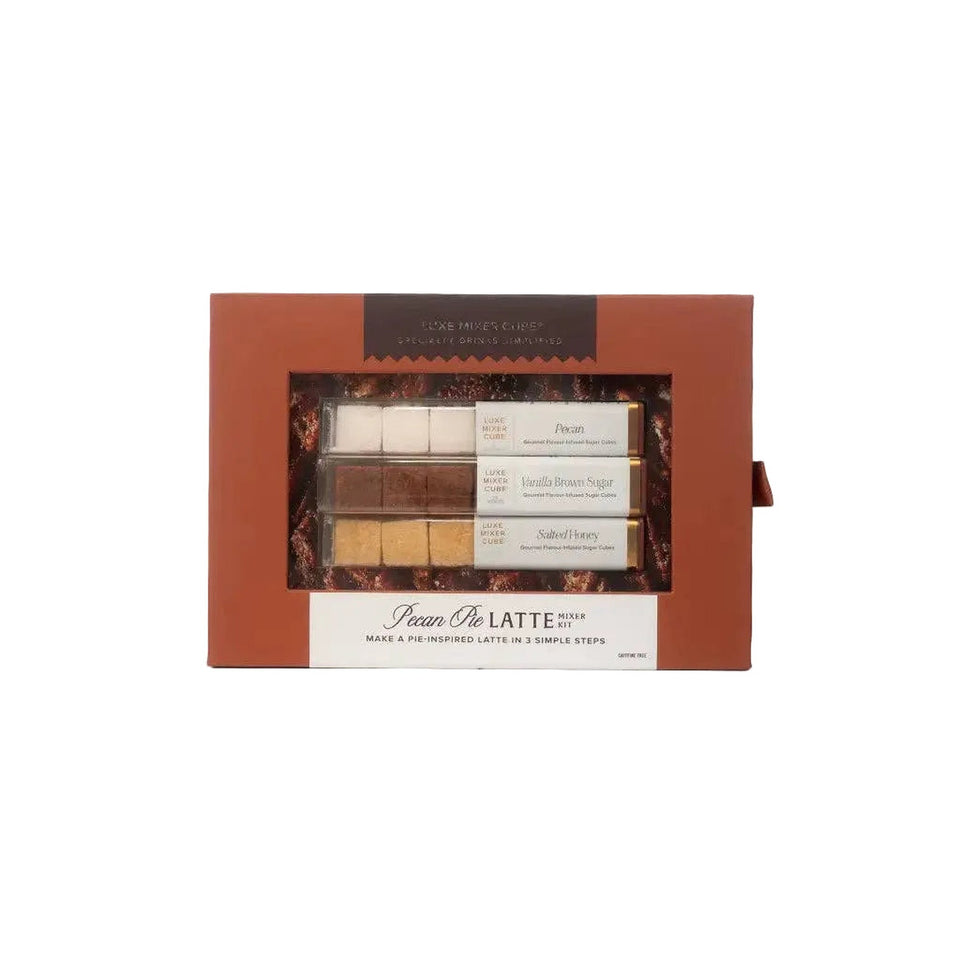 Teaspressa Luxe Mixer Cube Pecan Pie Latte Kit with three flavor cubes on white background