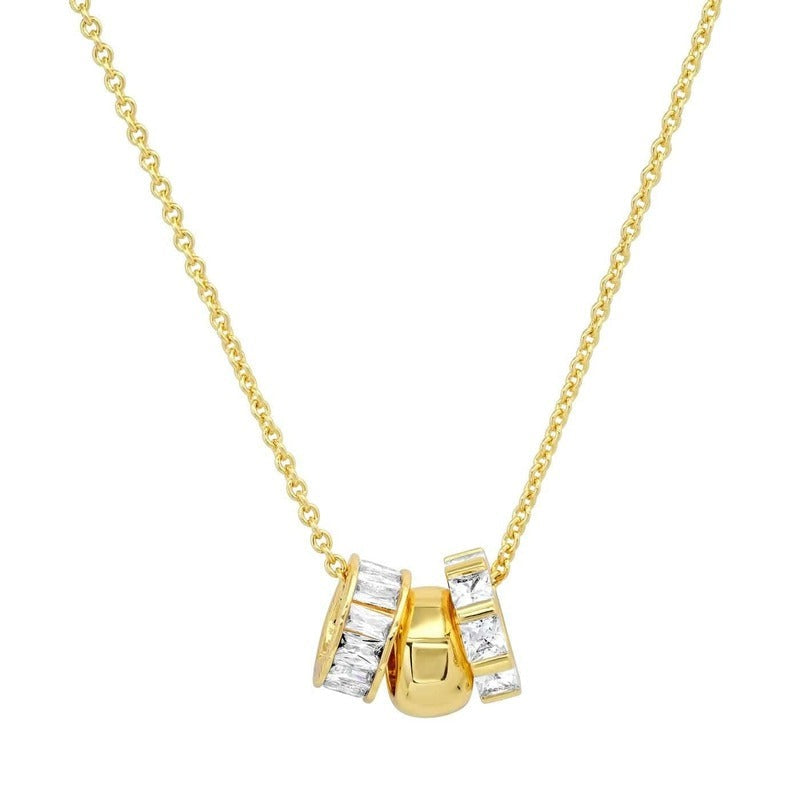 Gold necklace with crystal rondelle charms on white background