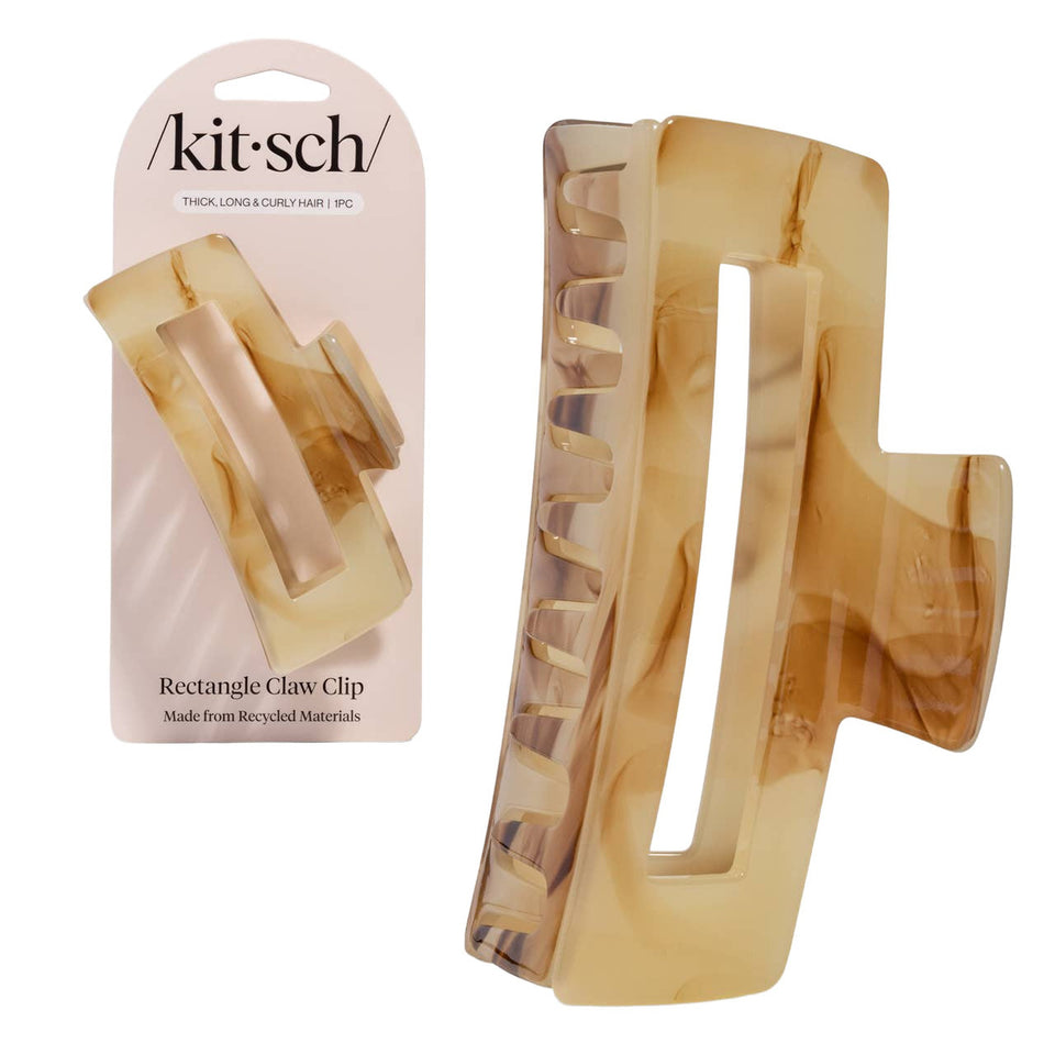 Kitsch Recycled Plastic Jumbo Rectangle Claw Clip in Chocolate Marble with packaging