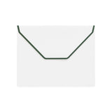 White envelope with dark green flap closure on neutral background