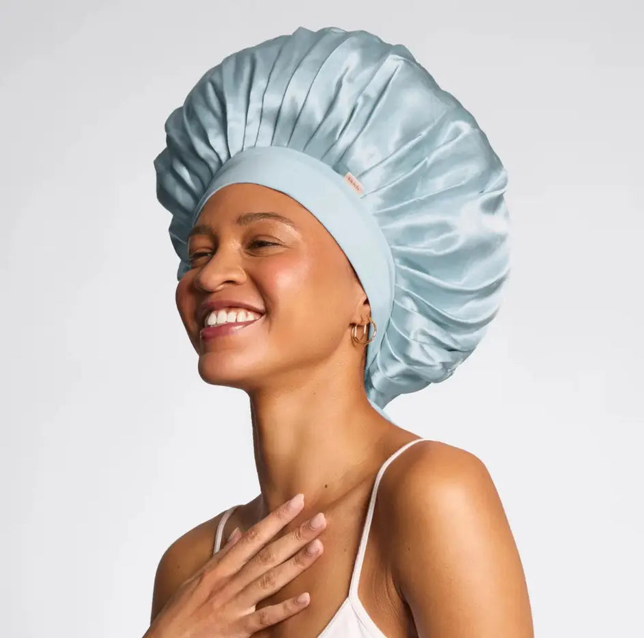 KITSCH | Adjustable Oversized Satin Bonnet - Haze Blue