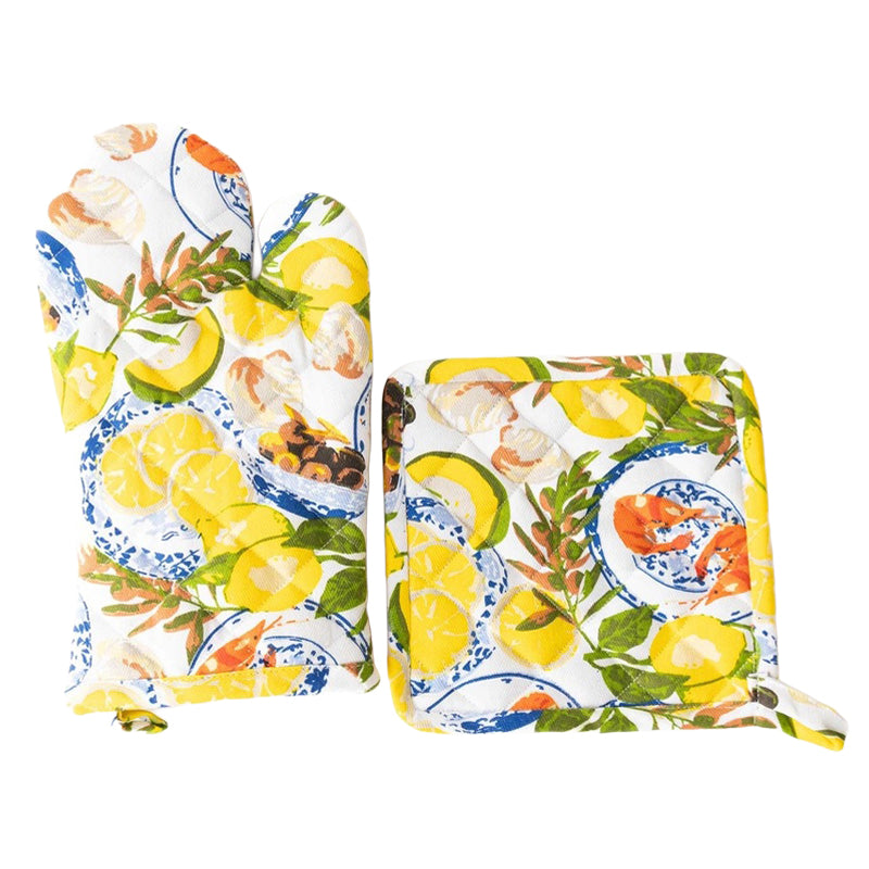8 OAK LANE | Lemon Santorini Oven Mitt Set