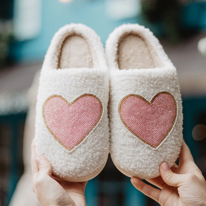 KATYDID-Beaded-Pink-&-Gold-Heart-Slippers