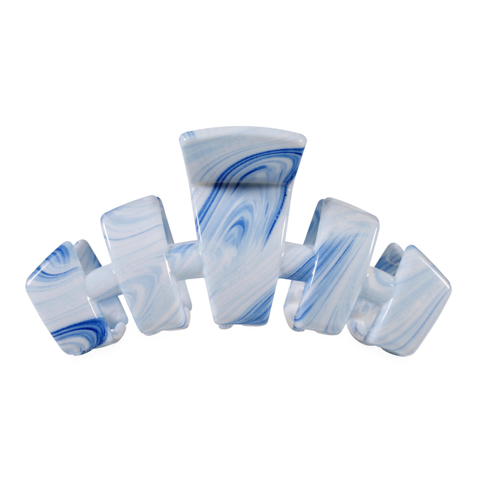 TELETIES Classic Tide & True Large Hair Clip set in blue and white marble pattern