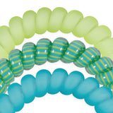TELETIES Cabana Cutie Large Hair Ties in blue, green striped, and lime green colors