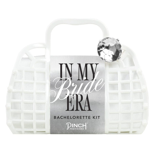 PINCH PROVISIONS In My Bride Era Bachelorette Kit white quilted bag with crystal ring
