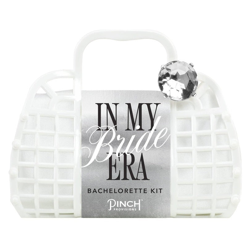 PINCH PROVISIONS In My Bride Era Bachelorette Kit white quilted bag with crystal ring