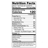 Nutrition Facts label for POPPY Shirley Temple Popcorn showing 120 calories per 3/4 cup serving