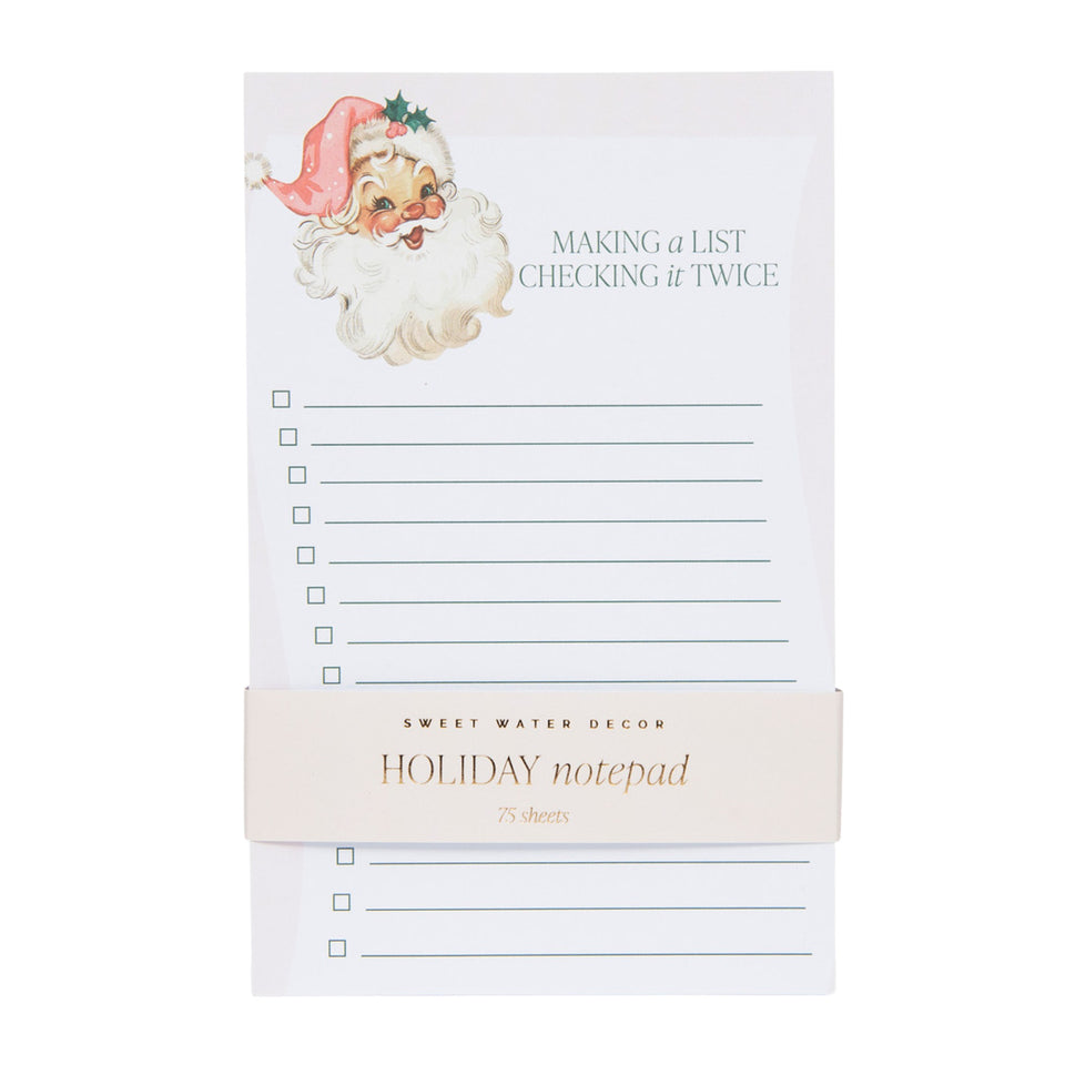 Vintage Santa holiday notepad with checklist by Sweet Water Decor, 75 sheets
