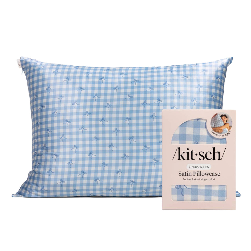 KITSCH | Satin Pillowcase Standard - Gingham Blue
