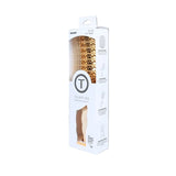 TELETIES Vented Hair Brush in tan with product packaging showing features and benefits