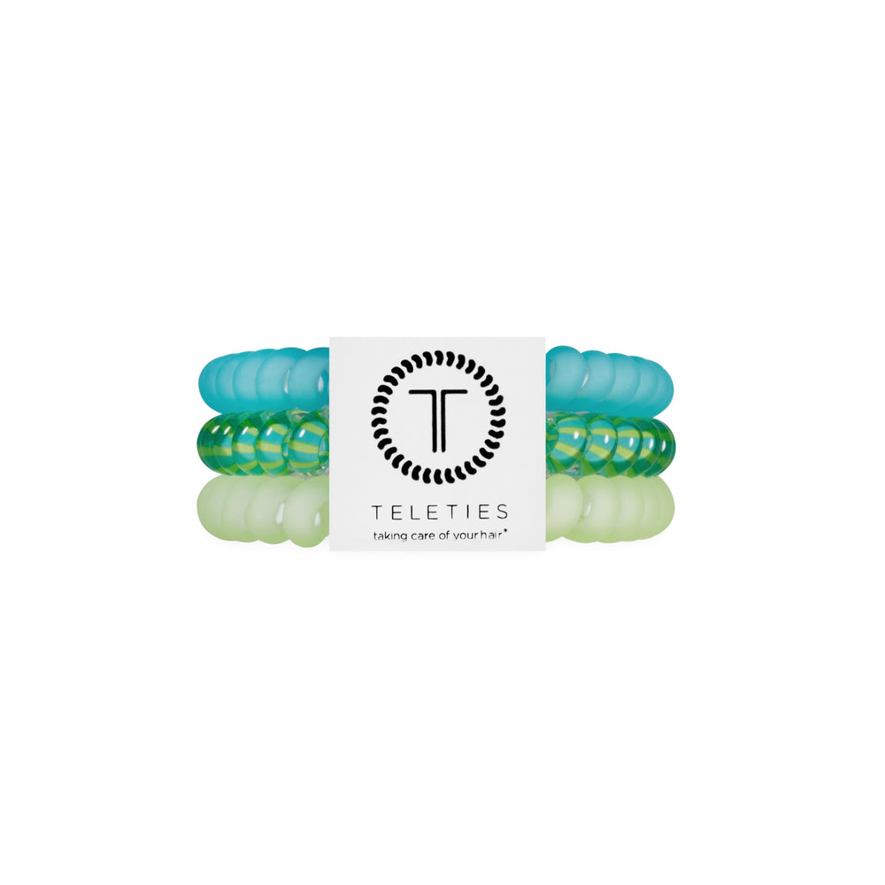 TELETIES Cabana Cutie Small Hair Ties in turquoise, lime green and cream colors
