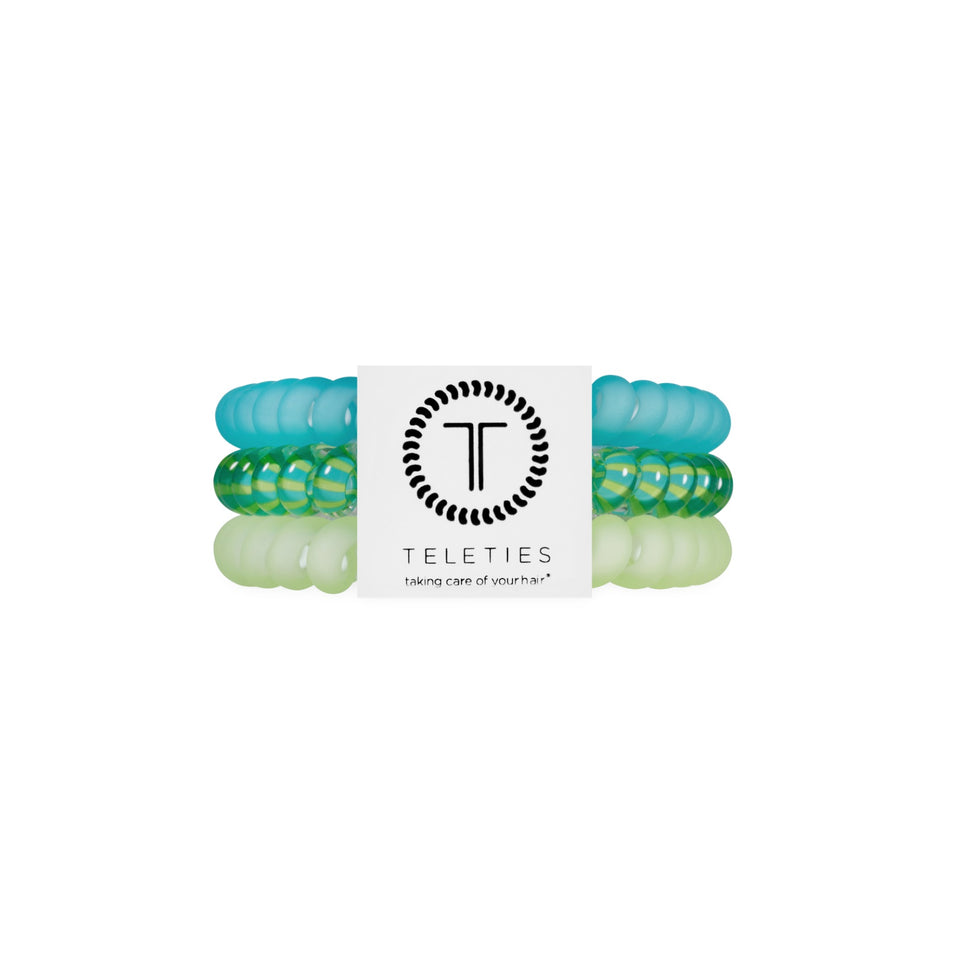 TELETIES Cabana Cutie Small Hair Ties in turquoise, lime green and cream colors