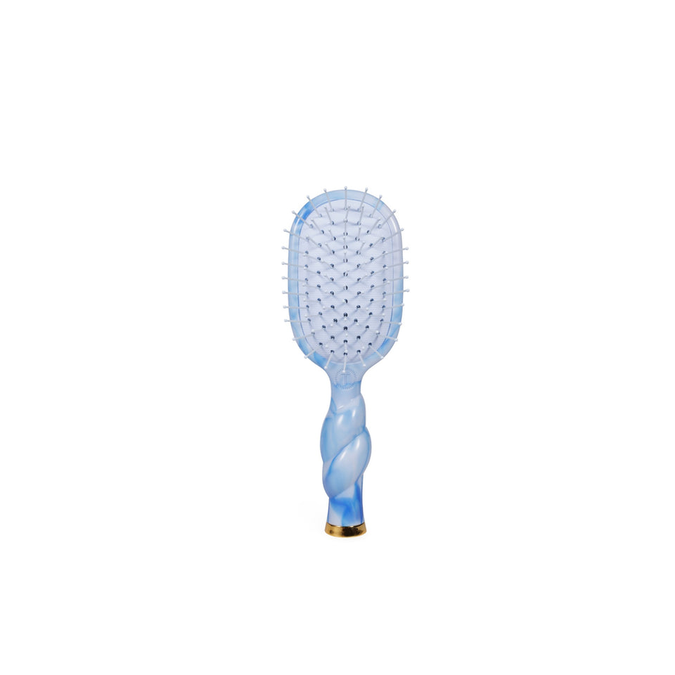 TELETIES Mini Detangler Brush in Medium Tide & True with blue marbled handle and gold accents