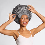KITSCH | Adjustable Oversized Satin Bonnet - Charcoal