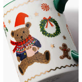 Beary Christmas porcelain mug with festive bear, wreath, gingerbread man, and holiday designs