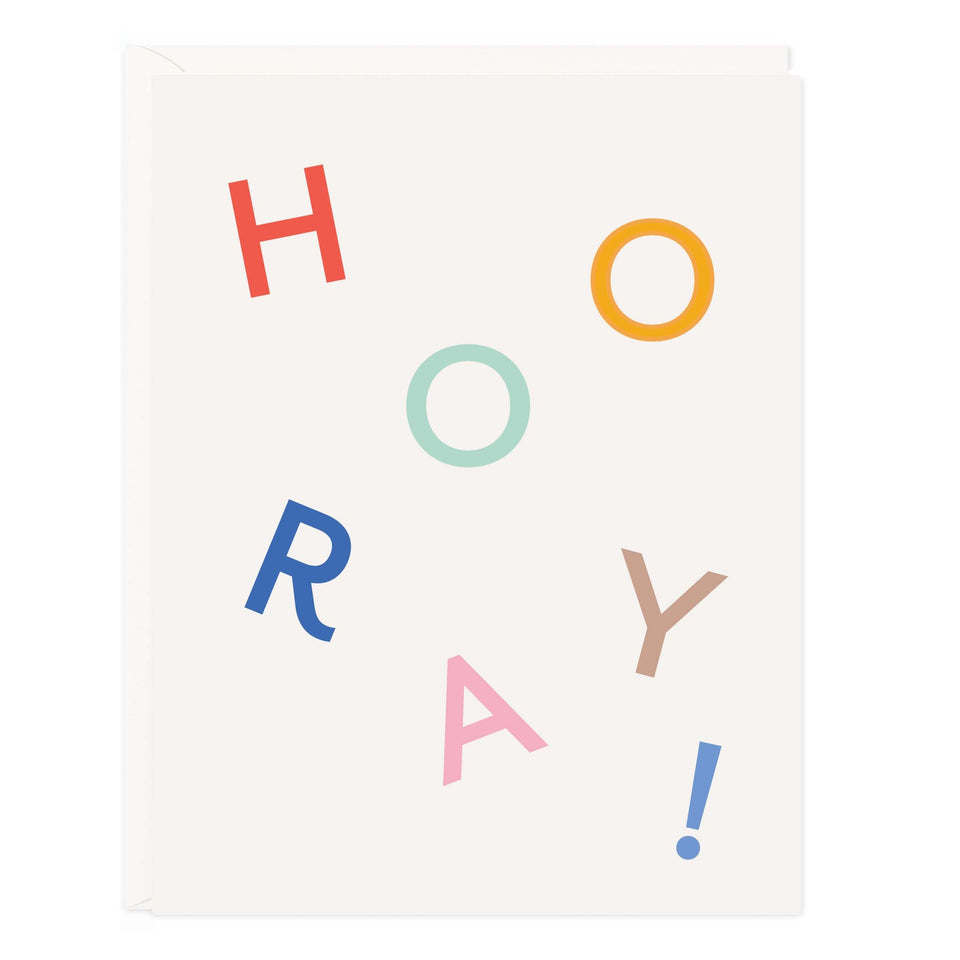 Hooray Letters Card with colorful hand-drawn typography on cream background