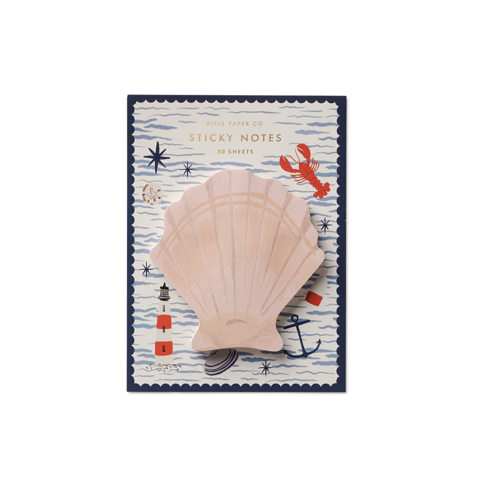 Sticky notes with a shell design on a white background
