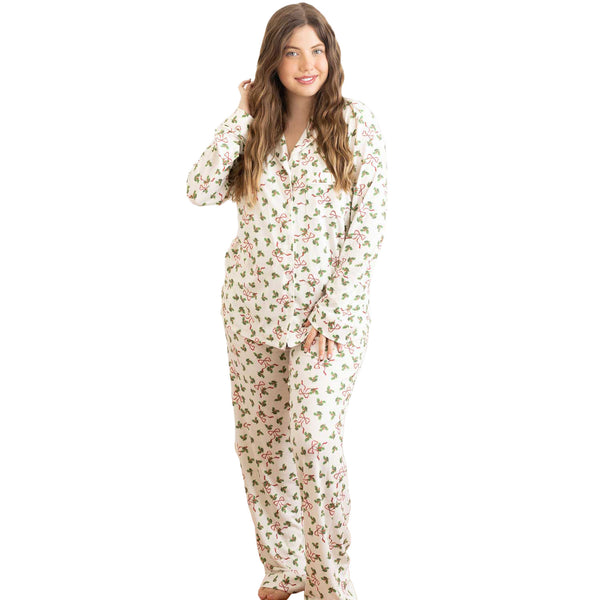 8 OAK LANE | Jingle Bow Luxe Long PJ Set