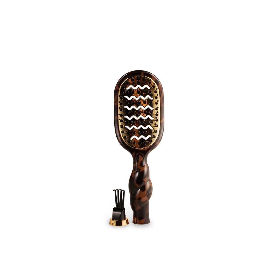 TELETIES Mini Vented Brush Tortoise with styling tools on black base