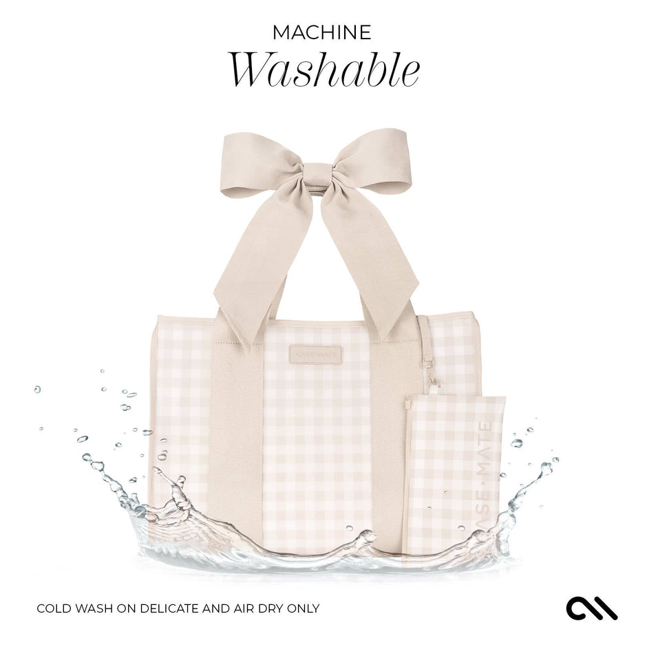 CASE-MATE | Latte Gingham Bow Beach Tote w/ Phone Pouch