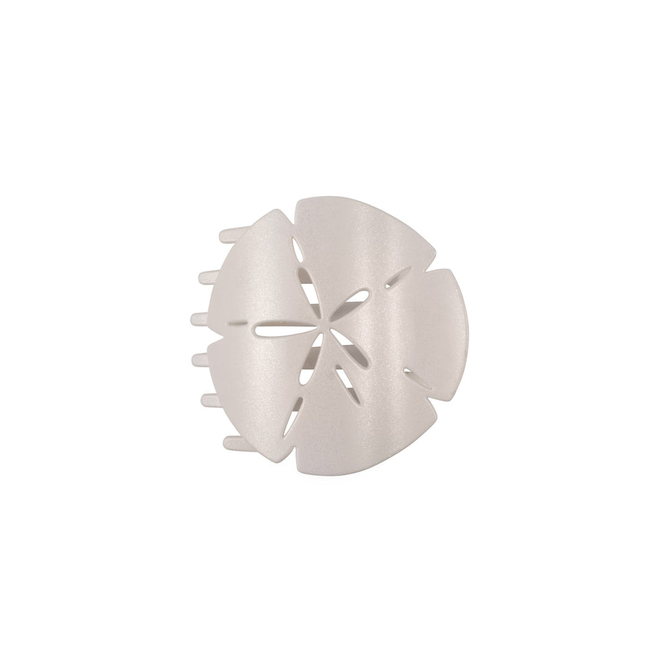 TELETIES Sand Dollar Medium Flat Shape Hair Clip in white on black background