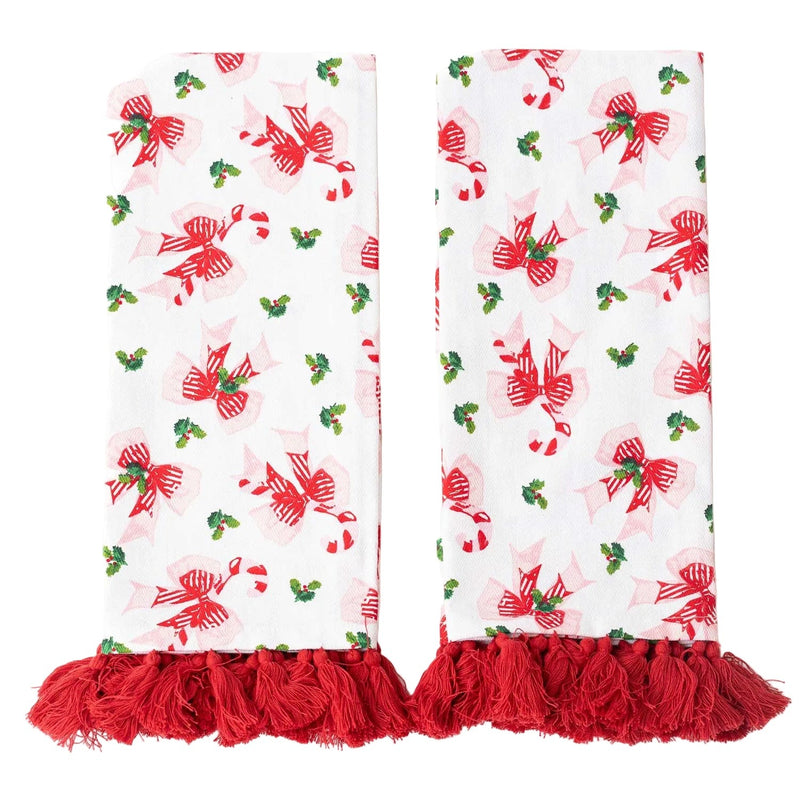 8 OAK LANE | Holly Jolly Bows Tassel Kitchen Towel Set