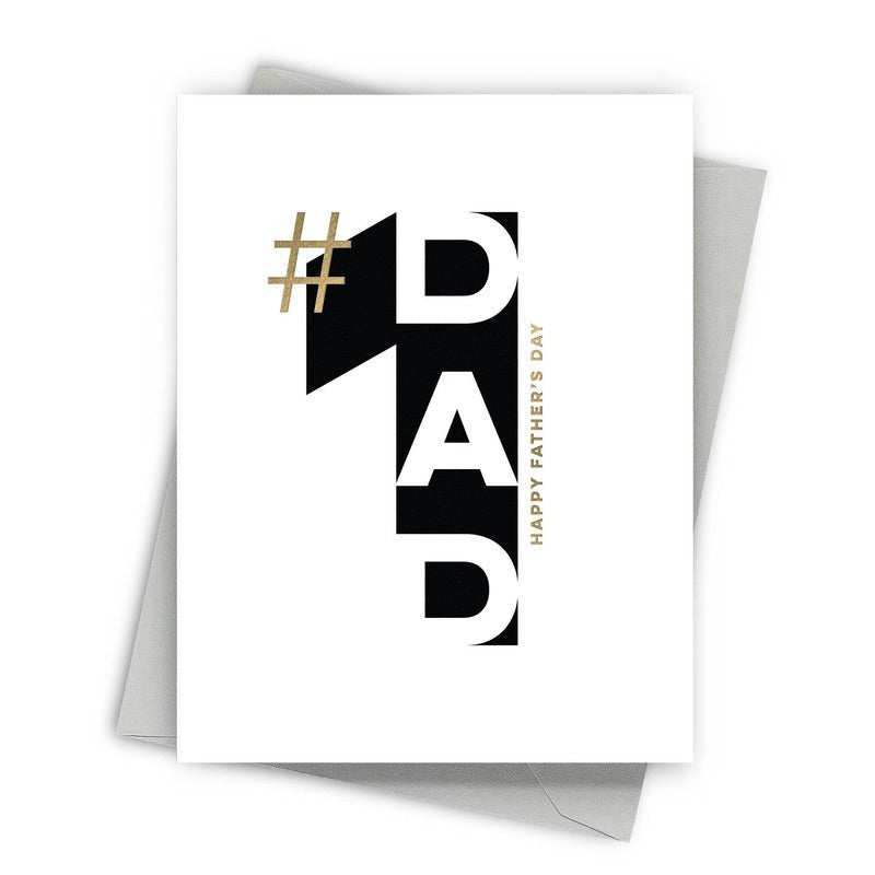 #1 Dad Gold Foil Father's Day Card with white background and envelope