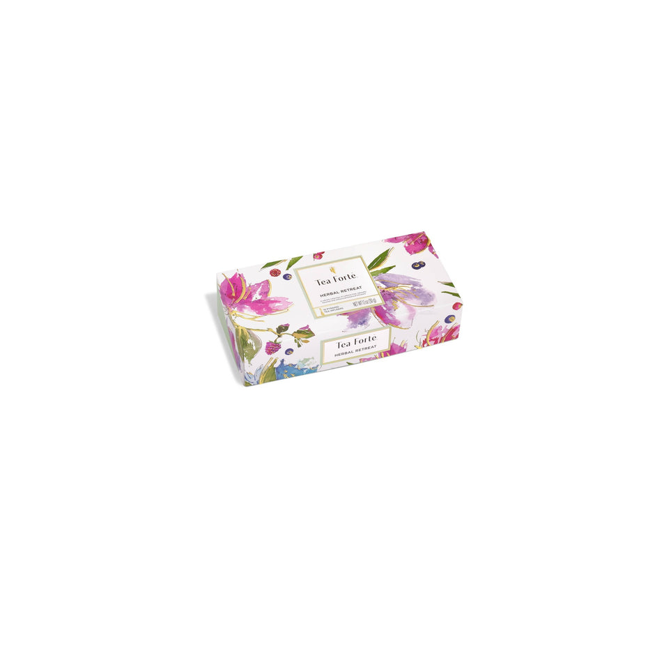Tea Forte Herbal Retreat Petite Presentation Box with floral design on white background