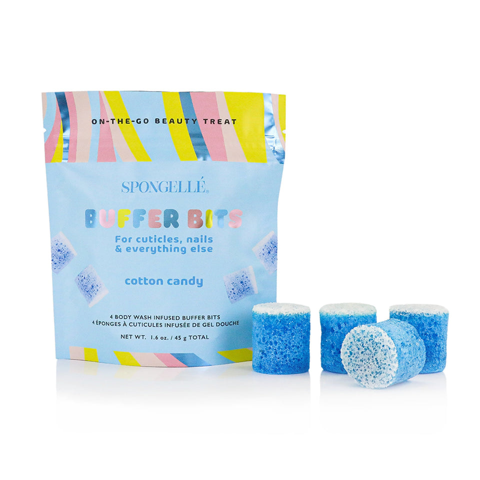 Spongellé Cotton Candy Buffer Bits - 4 blue exfoliating sponges for nails and cuticles