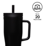 Corkcicle Cruiser tumbler in black with straw lid and handle