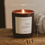 Fall Leaves scented candle with dimensions: 3.25 in wide, 4 in tall, featuring apple, cinnamon, orange and cloves