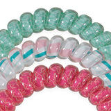 TELETIES Fin-tastic Large Hair Ties in green, pink, and striped patterns displayed in circular arrangement