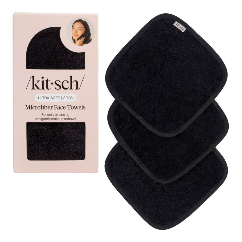 KITSCH | Microfiber Face Towels 3pc Set - Black