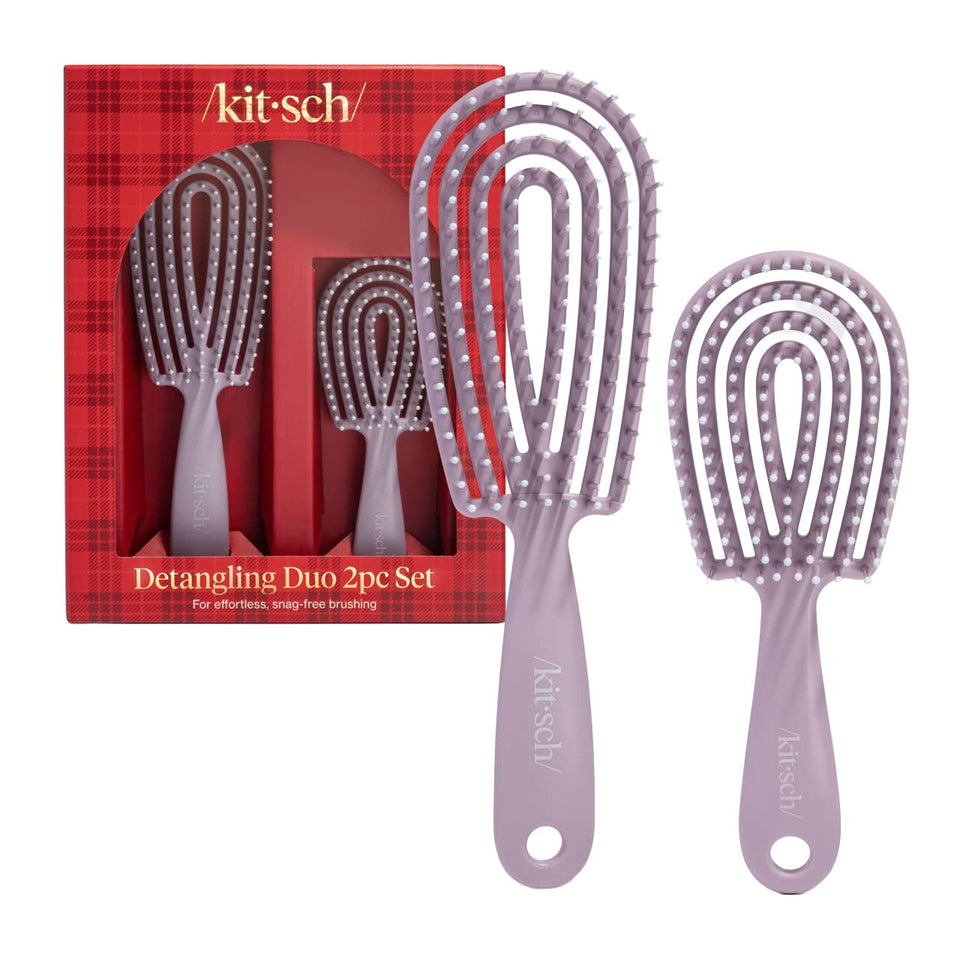 Kitsch Detangling Duo 2pc Set in soft violet with two detangling brushes displayed with packaging