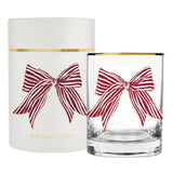 DOF Rocks Glass with red striped bow design in tube packaging by Santa Barbara Design Studio