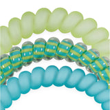 TELETIES Cabana Cutie small hair ties in lime green, striped turquoise, and solid turquoise