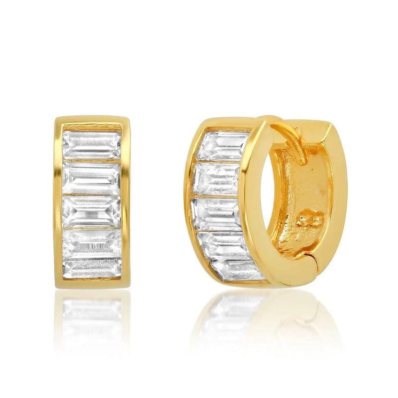 TAI RITTICHAI Mini Baguette Huggies gold earrings with baguette-cut crystals