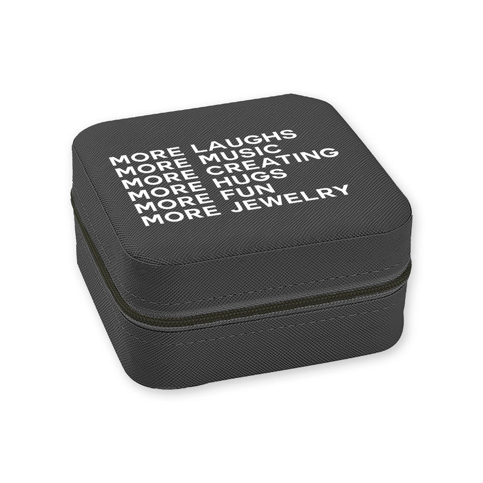 Black travel jewelry box with motivational text design and zipper closure
