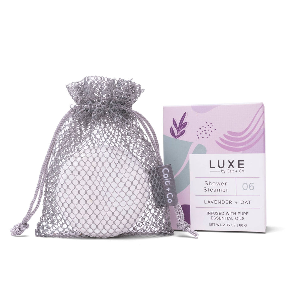 LUXE Lavender + Oat Shower Steamer by Cait + Co with mesh bag
