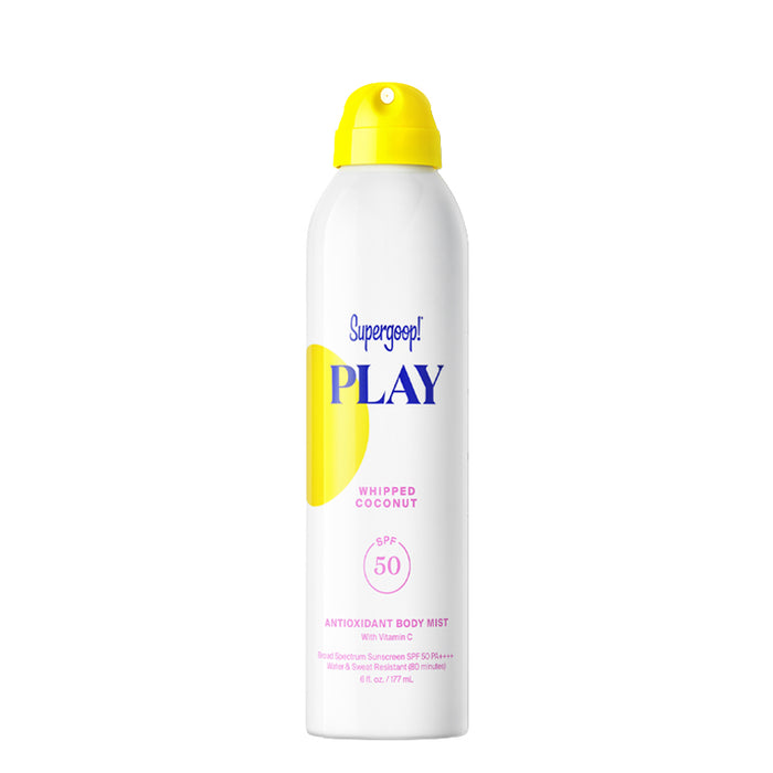 Supergoop! Play whipped coconut antiperspirant body mist on a white background