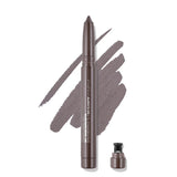 Eyebrow pencil with brown color swatch on a white background