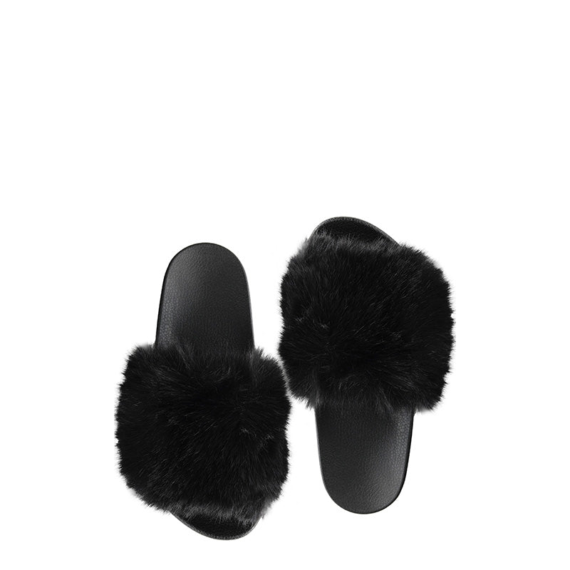 Fabulous Furs Fur-Trimmed Slides - Black