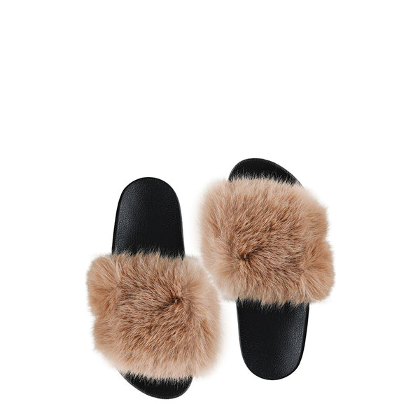 Women's Faux Fur Slide Slippers - Soft Fluffy Sandals For Indoor/Outdoor, White - View #10